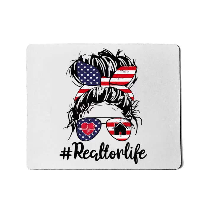 Realtor Life Real Estate Agent American USA Flag Messy Bun Mousepad