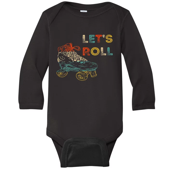 Retro LetS Roll Roller Skating Skater Skate Vintage 70s 80s Baby Long Sleeve Bodysuit