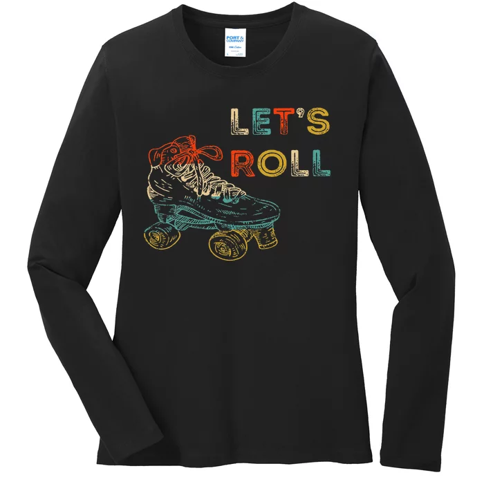 Retro LetS Roll Roller Skating Skater Skate Vintage 70s 80s Ladies Long Sleeve Shirt