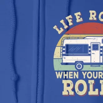 Retro Life Rocks When Your Home Rolls Rv Van Camper Life Great Gift Full Zip Hoodie