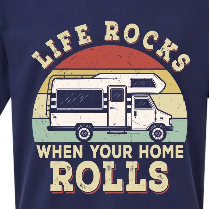 Retro Life Rocks When Your Home Rolls Rv Van Camper Life Great Gift Sueded Cloud Jersey T-Shirt