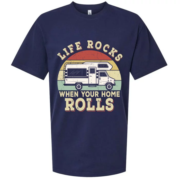 Retro Life Rocks When Your Home Rolls Rv Van Camper Life Great Gift Sueded Cloud Jersey T-Shirt