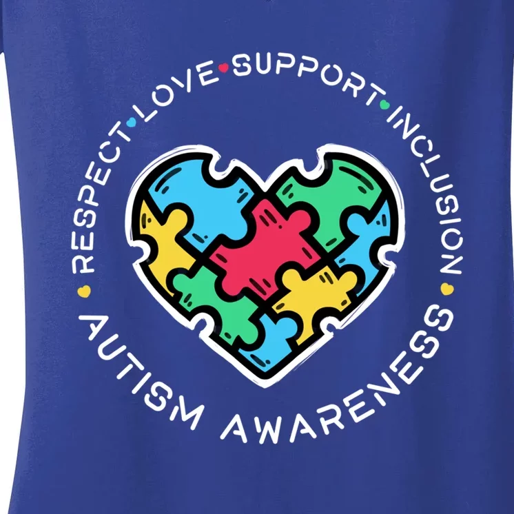 Respect Love Support Autistic Autism Awareness Teachers Gift Women's V-Neck T-Shirt