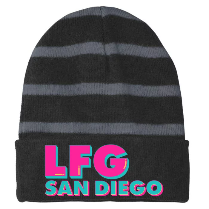 Retro LFG San Diego Logo Striped Beanie with Solid Band