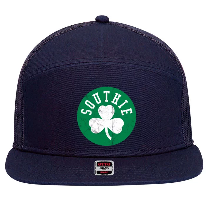 Retro Look Southie Irish St Patricks Day Distressed Gift 7 Panel Mesh Trucker Snapback Hat