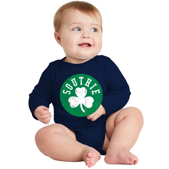 Retro Look Southie Irish St Patricks Day Distressed Gift Baby Long Sleeve Bodysuit