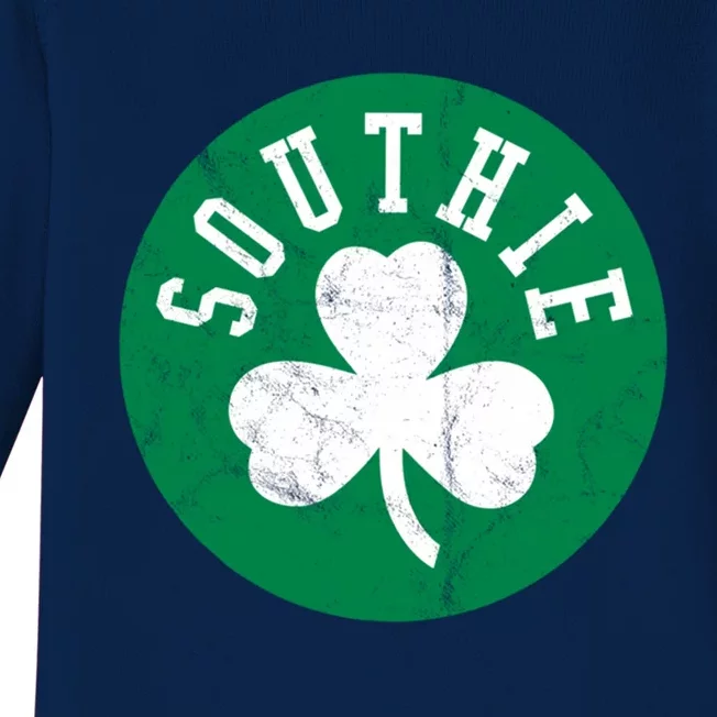 Retro Look Southie Irish St Patricks Day Distressed Gift Baby Long Sleeve Bodysuit