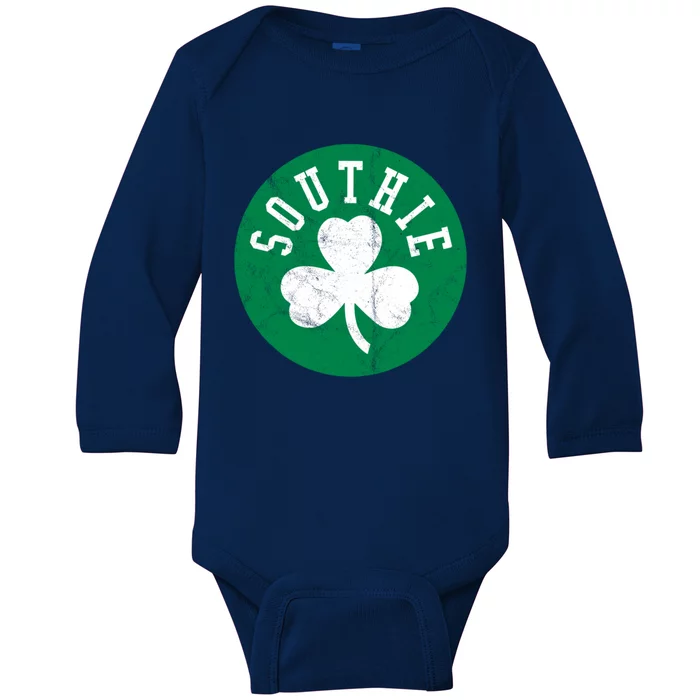 Retro Look Southie Irish St Patricks Day Distressed Gift Baby Long Sleeve Bodysuit