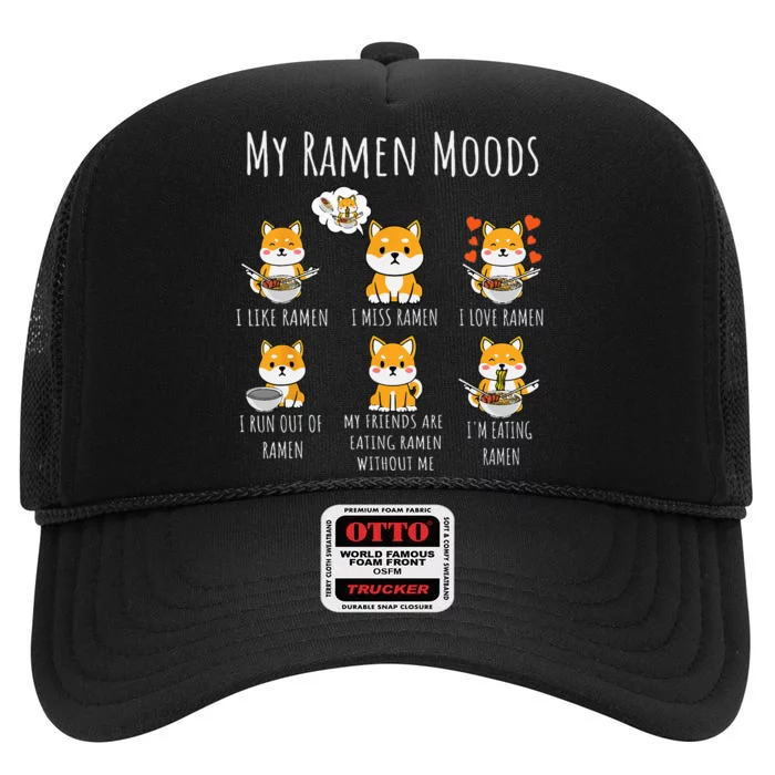 Ramen Lover Shiba Inu Dog Japanese Noodles Ramen High Crown Mesh Trucker Hat