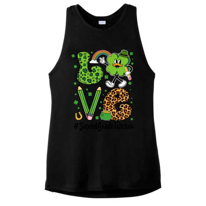 Retro Love Second Grade Teacher St Patricks Day Gift Ladies Tri-Blend Wicking Tank