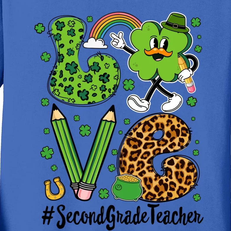 Retro Love Second Grade Teacher St Patricks Day Gift Kids Long Sleeve Shirt