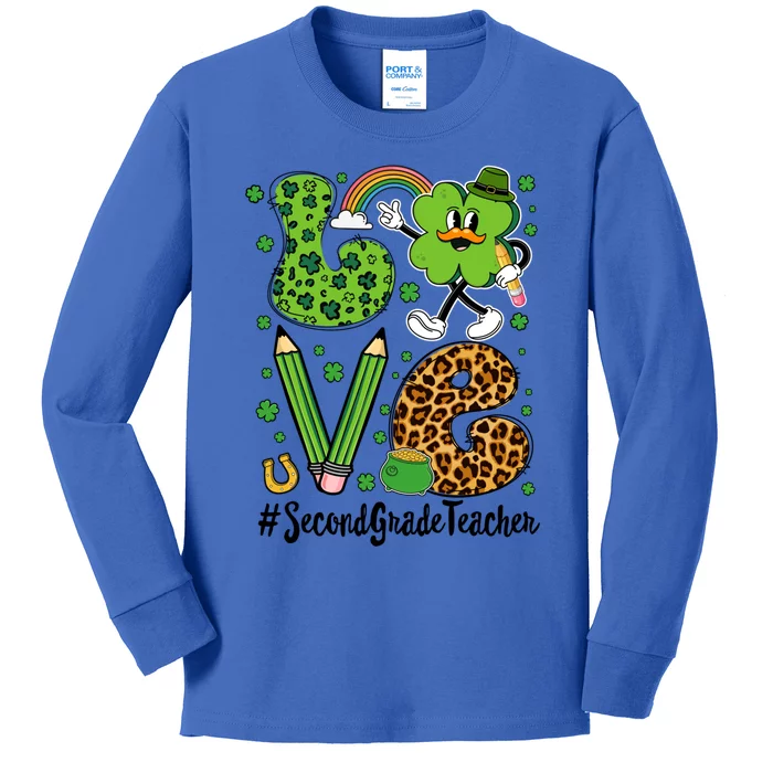 Retro Love Second Grade Teacher St Patricks Day Gift Kids Long Sleeve Shirt