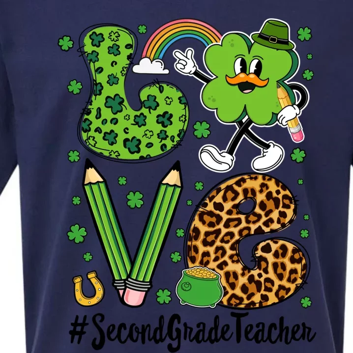 Retro Love Second Grade Teacher St Patricks Day Gift Sueded Cloud Jersey T-Shirt