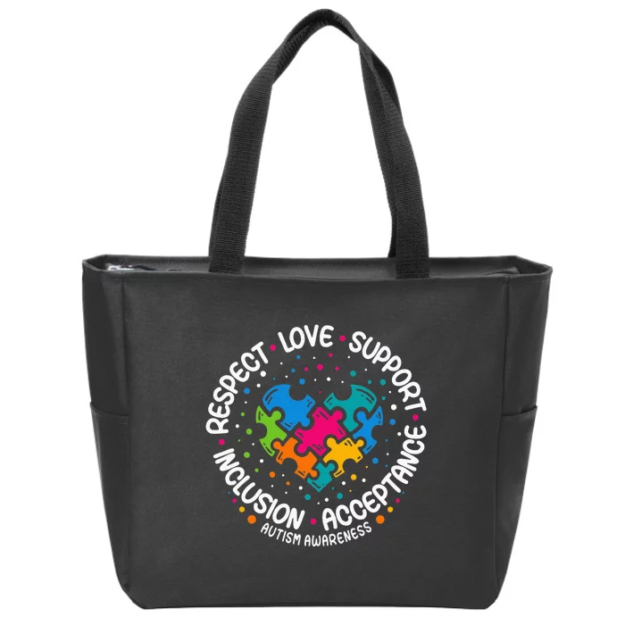 Respect Love Support Autism Awareness Zip Tote Bag