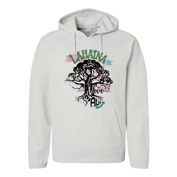 Retro Lahaina Strong Love Maui Support Hawaii Trees Performance Fleece Hoodie