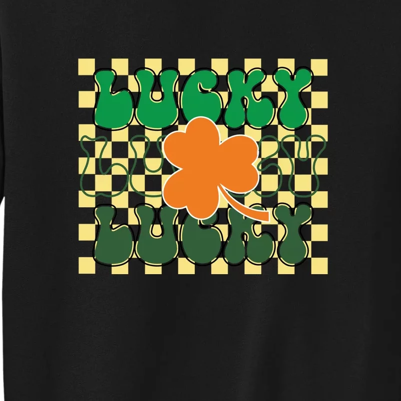 Retro Lucky Shamrock Groovy St Patricks Day Tall Sweatshirt