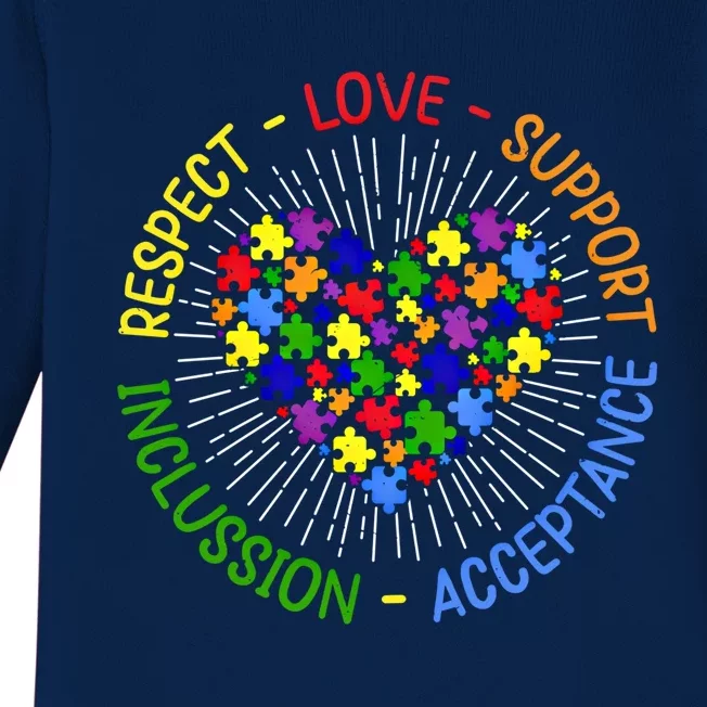 Respect Love Support Autism Awareness Autism Gift Baby Long Sleeve Bodysuit