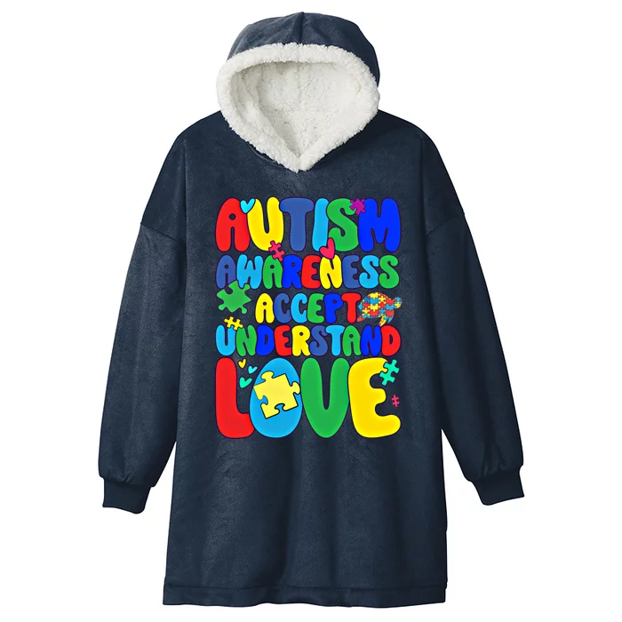 Respect Love Support Autism Awareness Month Gift Hooded Wearable Blanket