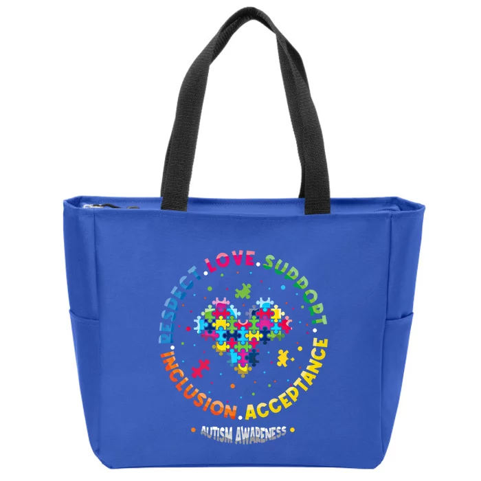 Respect Love Support Inclusion Acceptance Autism Awareness Gift Zip Tote Bag