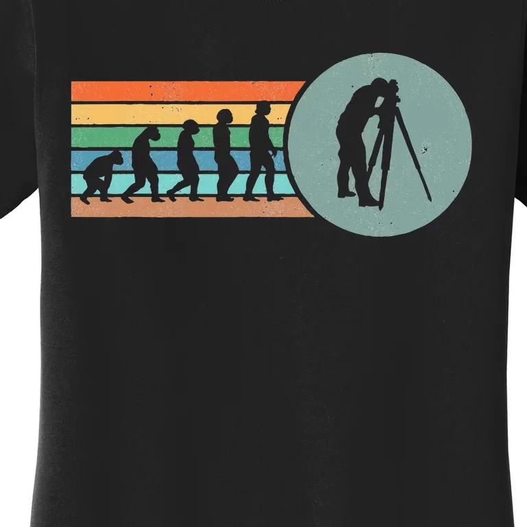 Retro Land Surveying Human Evolution Engineer Land Surveyor Women's T-Shirt