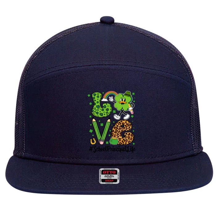 Retro Love School Principal Life St Patrick's Day Lucky Gift 7 Panel Mesh Trucker Snapback Hat