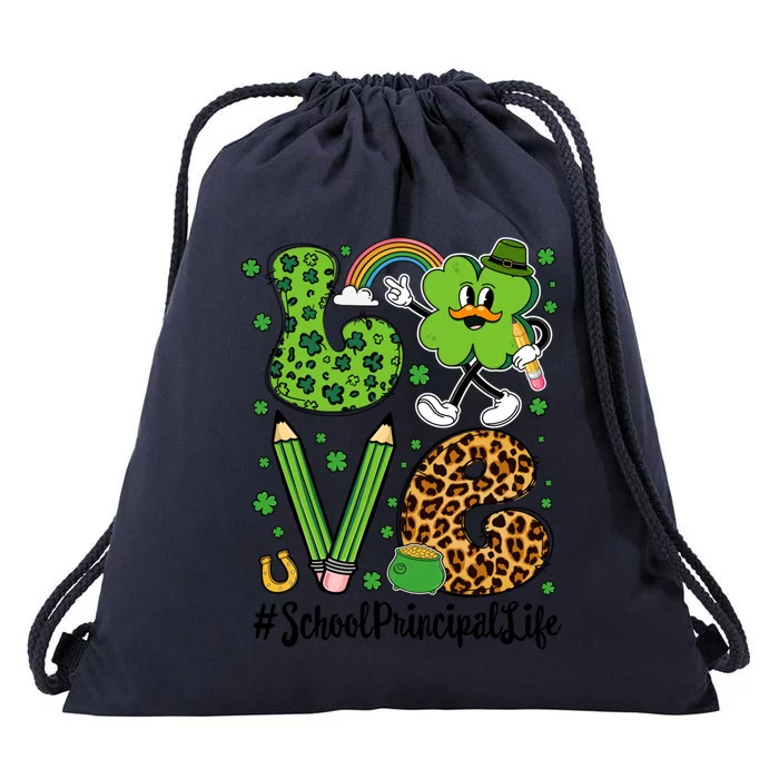 Retro Love School Principal Life St Patrick's Day Lucky Gift Drawstring Bag