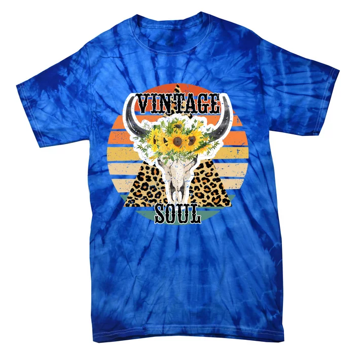 Retro Leopard Sunflower Bull Skull Vintage Soul Western Girl Gift Tie-Dye T-Shirt