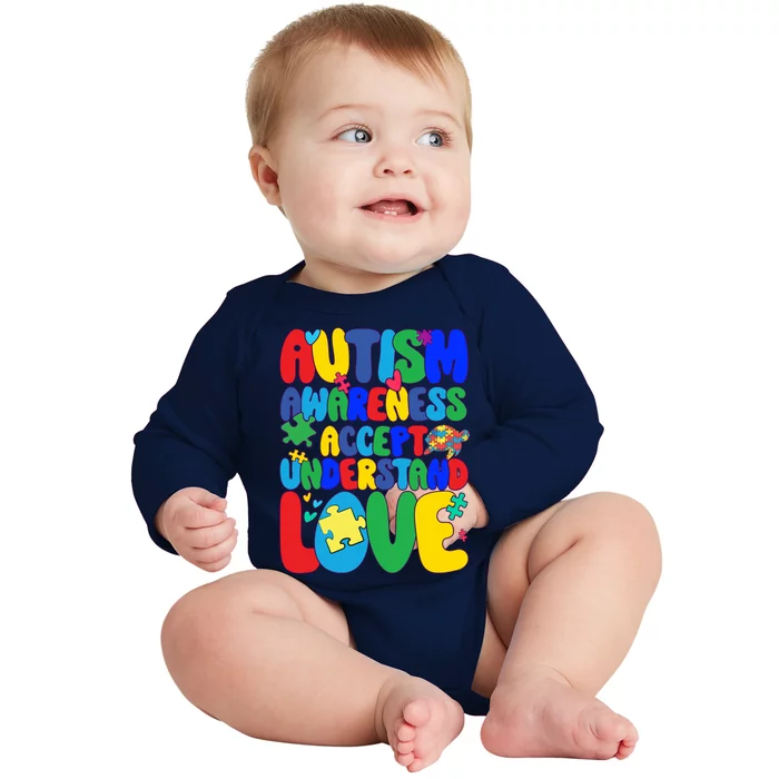 Respect Love Support Autism Awareness Month Funny Gift Baby Long Sleeve Bodysuit