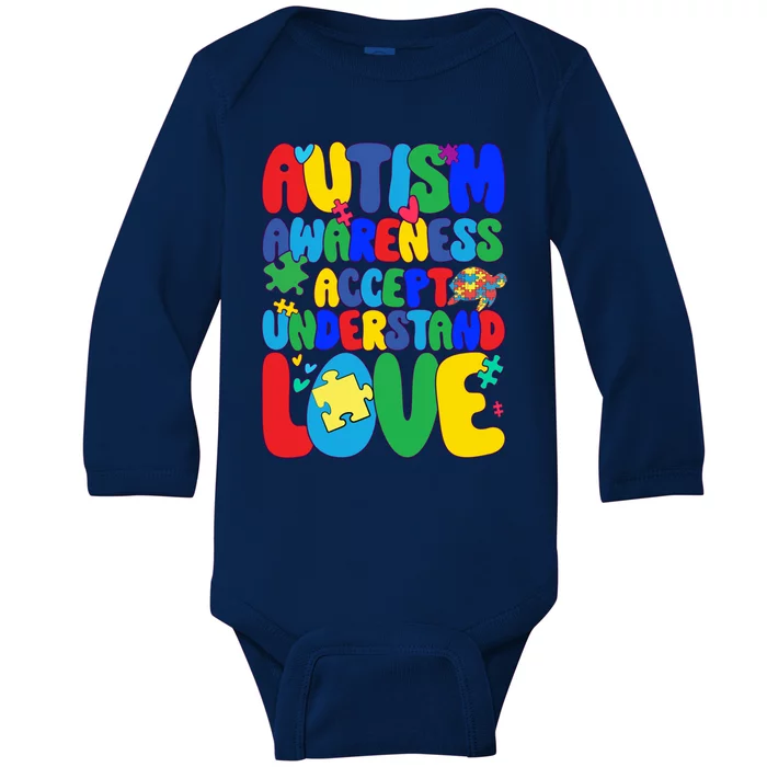 Respect Love Support Autism Awareness Month Funny Gift Baby Long Sleeve Bodysuit