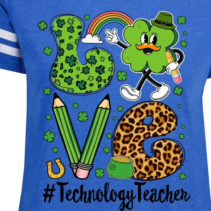 Retro Love Technology Teacher St Patricks Day Lucky Gift Enza Ladies Jersey Football T-Shirt