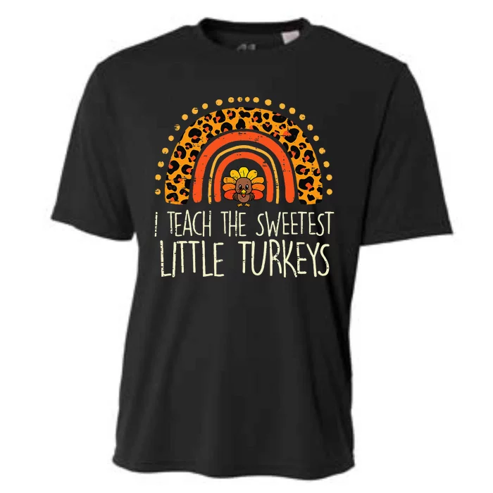 rainbow Leopard Teach Sweetest Turkeys Thanksgiving Cooling Performance Crew T-Shirt