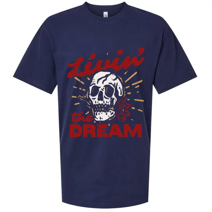 Retro Livin The Dream Skull With Rose Western Southerm Sueded Cloud Jersey T-Shirt