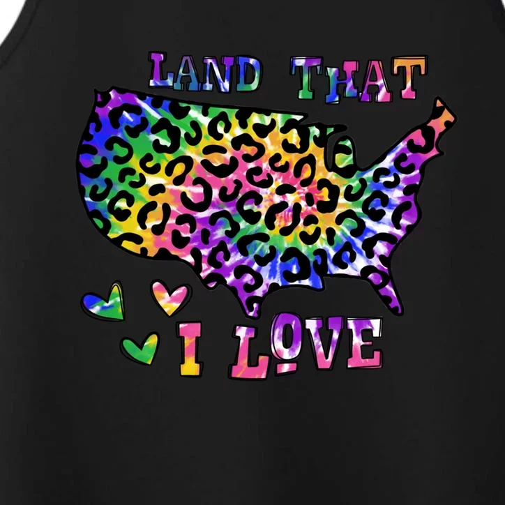 Retro Land That I Love Tie Dye Patriotic Aesthetic Usa Map Cool Gift Performance Tank