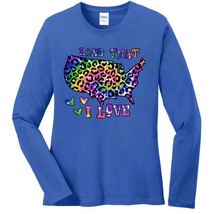 Retro Land That I Love Tie Dye Patriotic Aesthetic Usa Map Cool Gift Ladies Long Sleeve Shirt