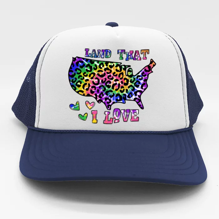 Retro Land That I Love Tie Dye Patriotic Aesthetic Usa Map Cool Gift Trucker Hat