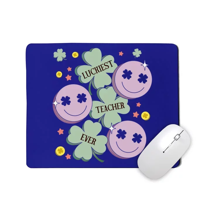 Retro Luckiest Teacher Educator Smile Face St Patrick's Day Funny Gift Mousepad