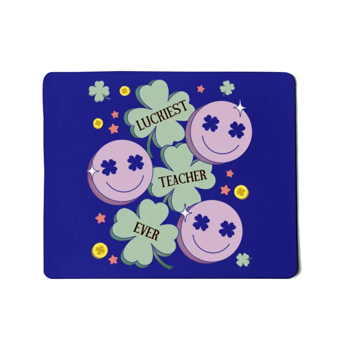 Retro Luckiest Teacher Educator Smile Face St Patrick's Day Funny Gift Mousepad