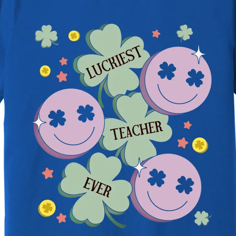 Retro Luckiest Teacher Educator Smile Face St Patrick's Day Funny Gift Premium T-Shirt