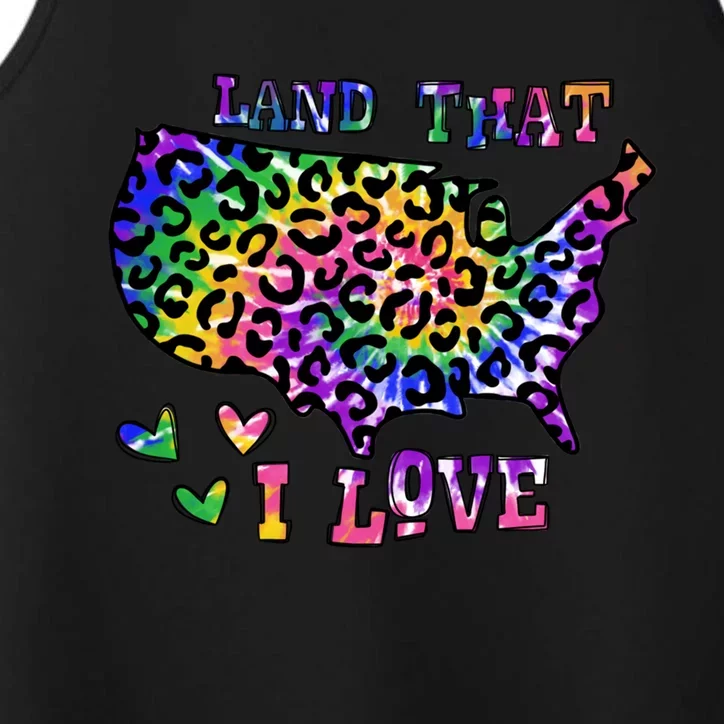 Retro Land That I Love Tie Dye Patriotic Aesthetic Usa Map Gift Performance Tank