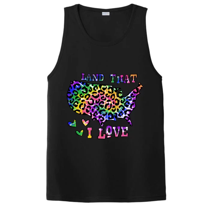 Retro Land That I Love Tie Dye Patriotic Aesthetic Usa Map Gift Performance Tank