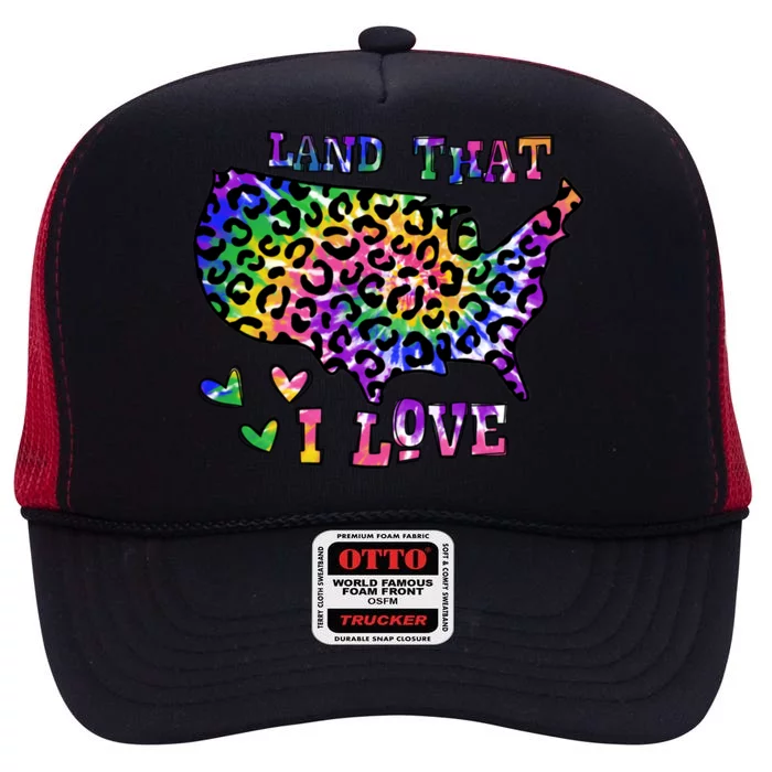 Retro Land That I Love Tie Dye Patriotic Aesthetic Usa Map Gift High Crown Mesh Trucker Hat