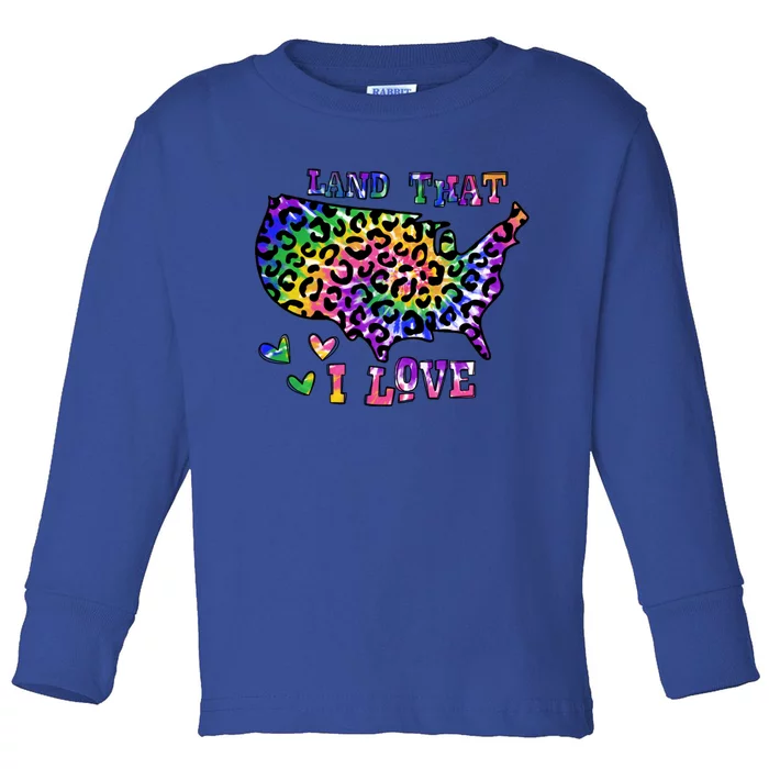 Retro Land That I Love Tie Dye Patriotic Aesthetic Usa Map Gift Toddler Long Sleeve Shirt