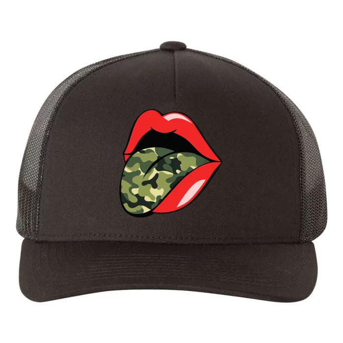 Red Lips Tongue Camouflage Military Trendy Grunge Yupoong Adult 5-Panel Trucker Hat