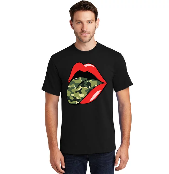 Red Lips Tongue Camouflage Military Trendy Grunge Tall T-Shirt