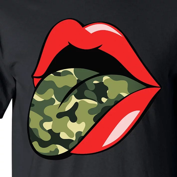 Red Lips Tongue Camouflage Military Trendy Grunge Tall T-Shirt