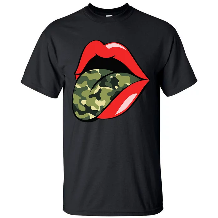 Red Lips Tongue Camouflage Military Trendy Grunge Tall T-Shirt