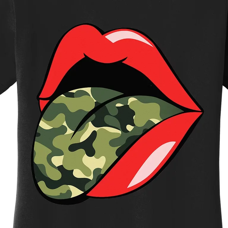 Red Lips Tongue Camouflage Military Trendy Grunge Women's T-Shirt