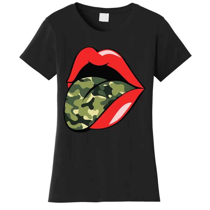 Red Lips Tongue Camouflage Military Trendy Grunge Women's T-Shirt