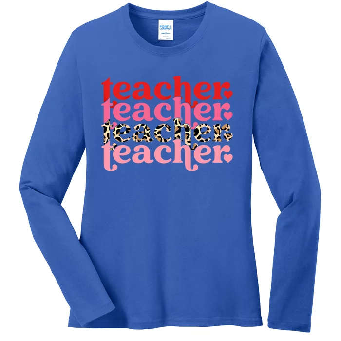 Retro Leopard Teacher Eletary School Great Gift Ladies Long Sleeve Shirt