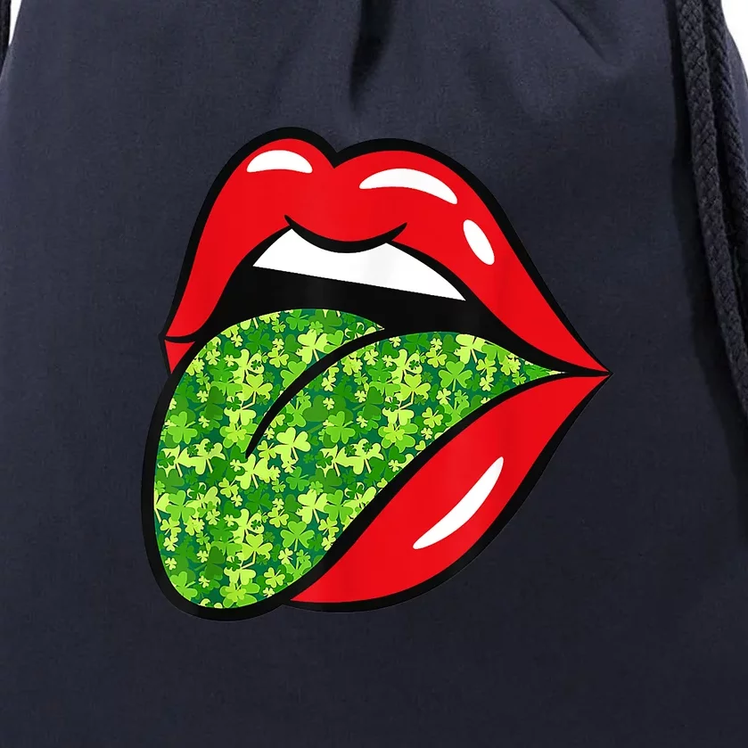 Red Lips Tongue St Patrick's Day Green Saint Paddys Drawstring Bag